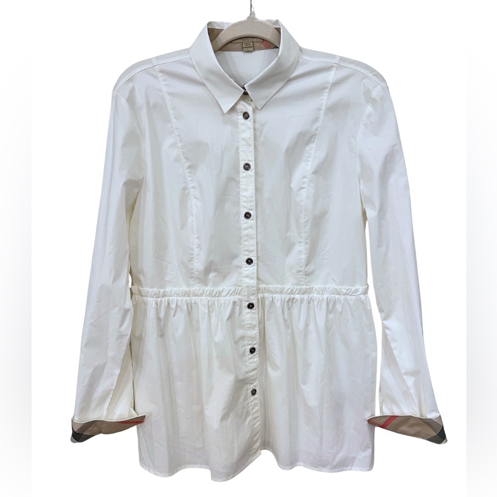 Burberry white Peplum Button Up